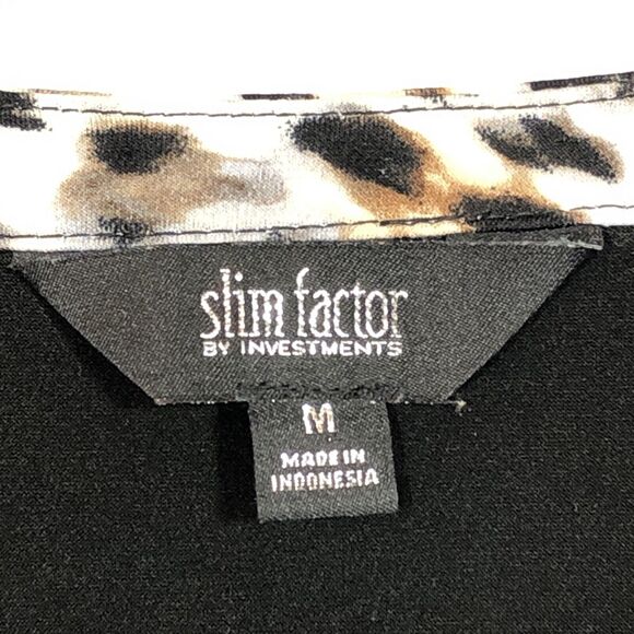 Black Tunic Top with Cheetah Print Sleeve Popover Zipper Accent M Retro Mob Wife - Picture 5 of 8